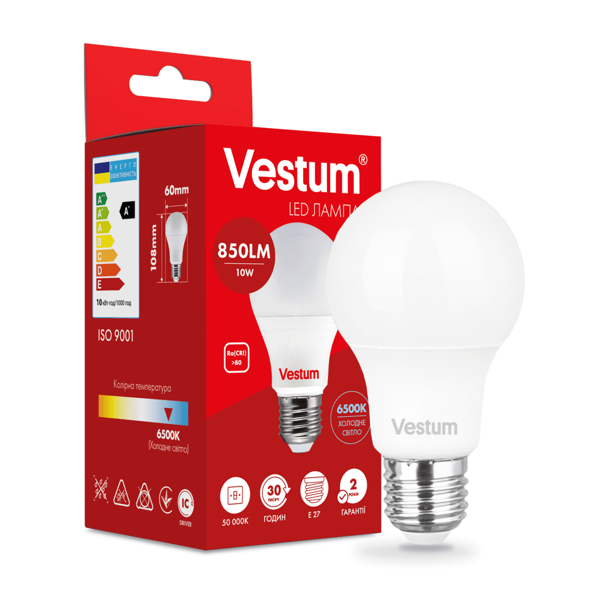 Лампа LED Vestum 1-VS-1114 A60 10W 6500K 220V E27 