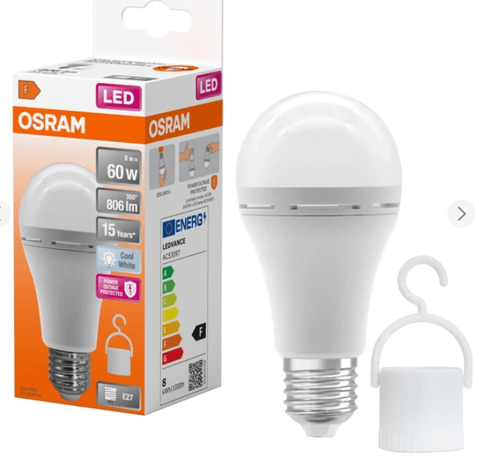 Лампа LED OSRAM LED E27 8Вт 806Лм 2700К A60 акумуляторна