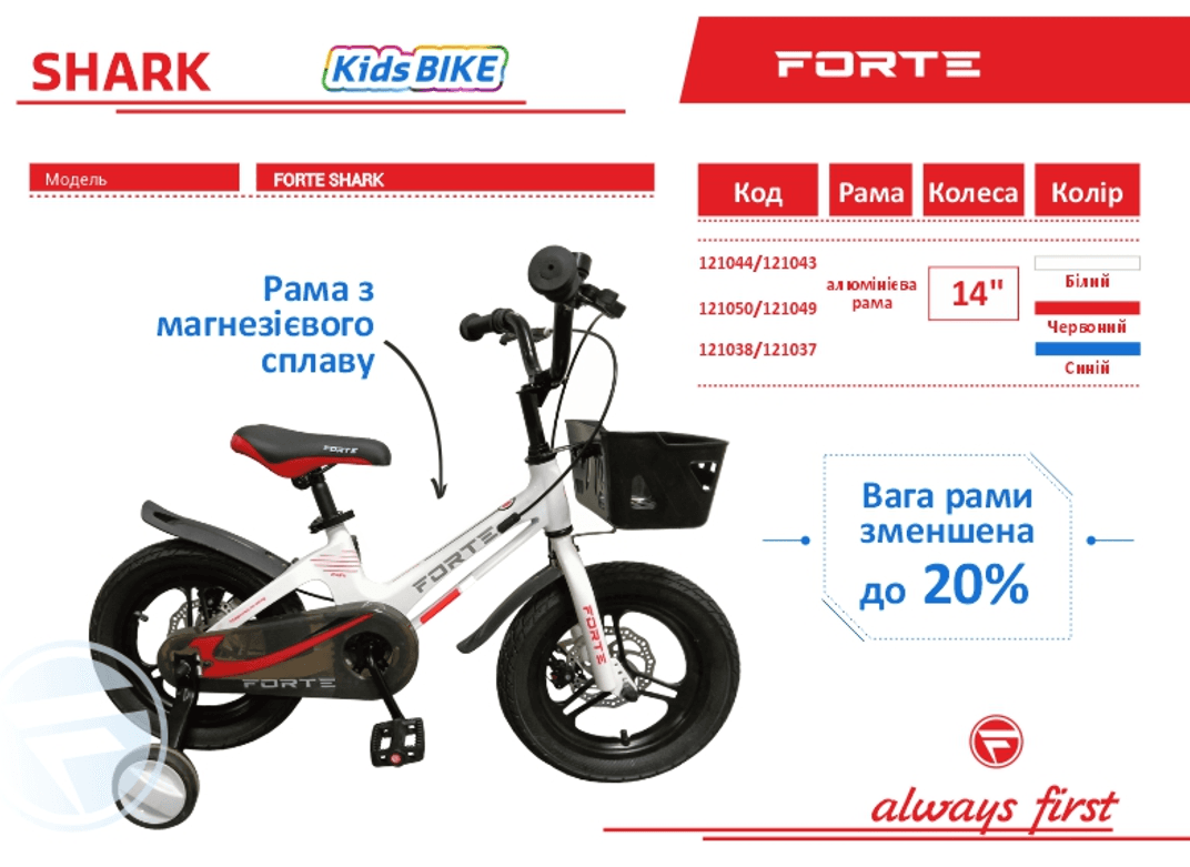 Велосипед FORTE SHARK розмір рами дюймів розмір коліс 14" дюймів, колір Синій АЛЮМІНІЙ