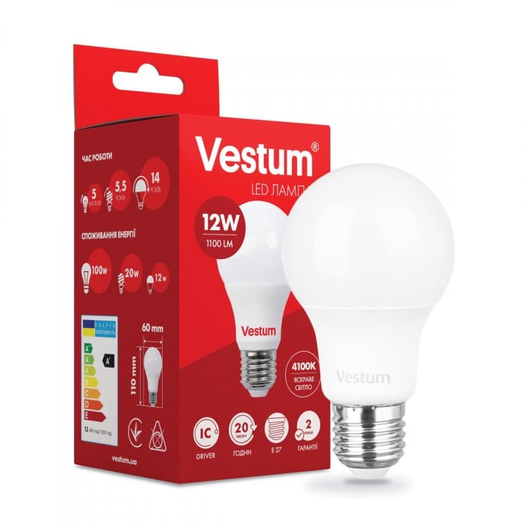 Лампа LED Vestum А60 12W 4100K 220V E27 1-VS-1103 