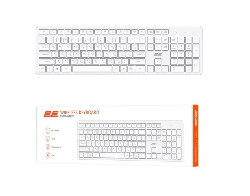 Клавіатура 	2E-KS260WWH_UA 106key, WL, EN/UK, білий