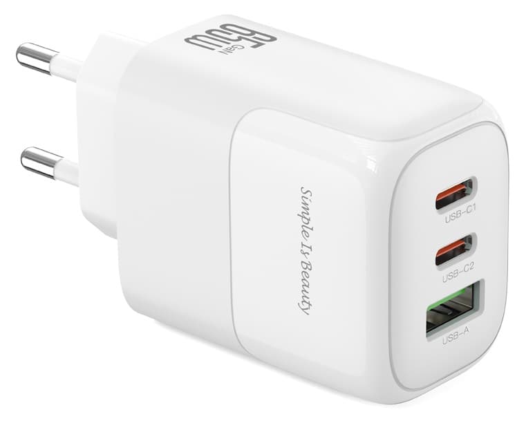 Зарядний пристрій XO L139 - 65W PD Dual USB-C & 18W QC USB-A (Білий)