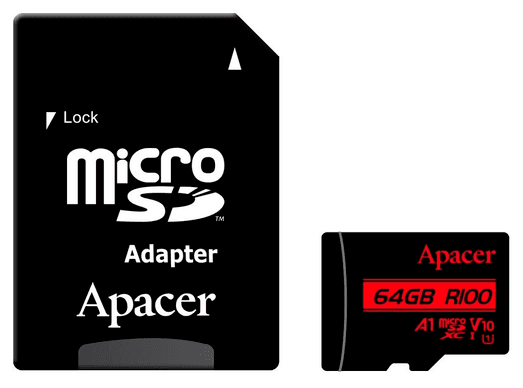 Пам'ять APACER microSDXC 64GB U1 V10 A1 R100 + adapter (100/10 MB/s) 