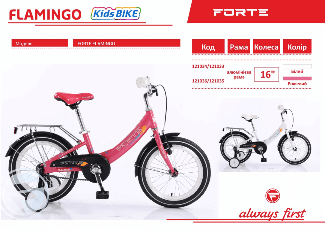 Велосипед FORTE FLAMINGO розмір рами дюймів розмір коліс 16" дюймів, колір Рожевий АЛЮМІНІЙ