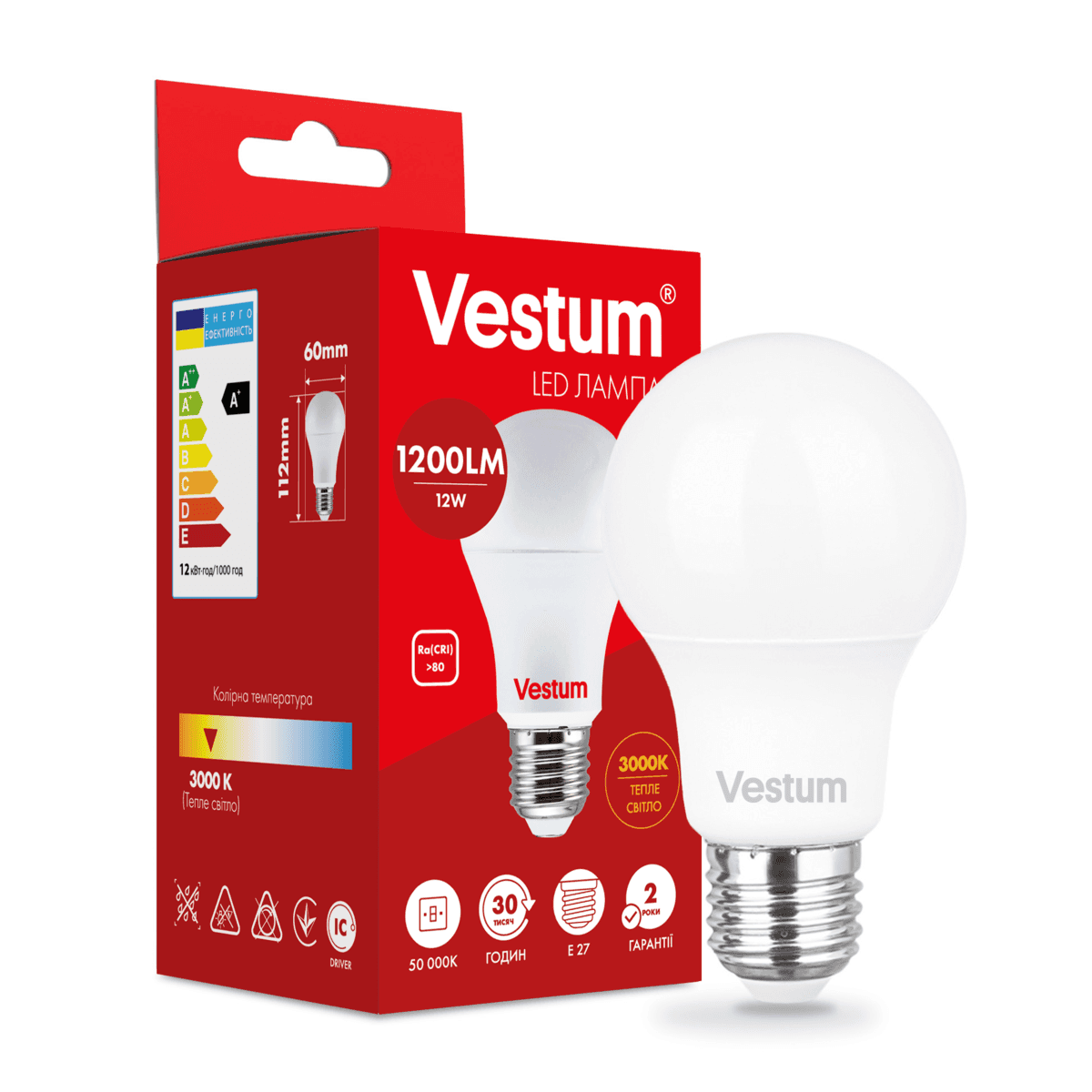 Лампа LED Vestum 1-VS-1104 A60 12W 3000K 220V E27