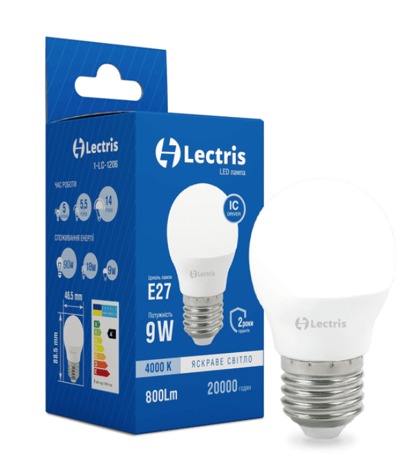 Лампа LED Lectris G45 9W 4000K 220V E27  1-LC-1206