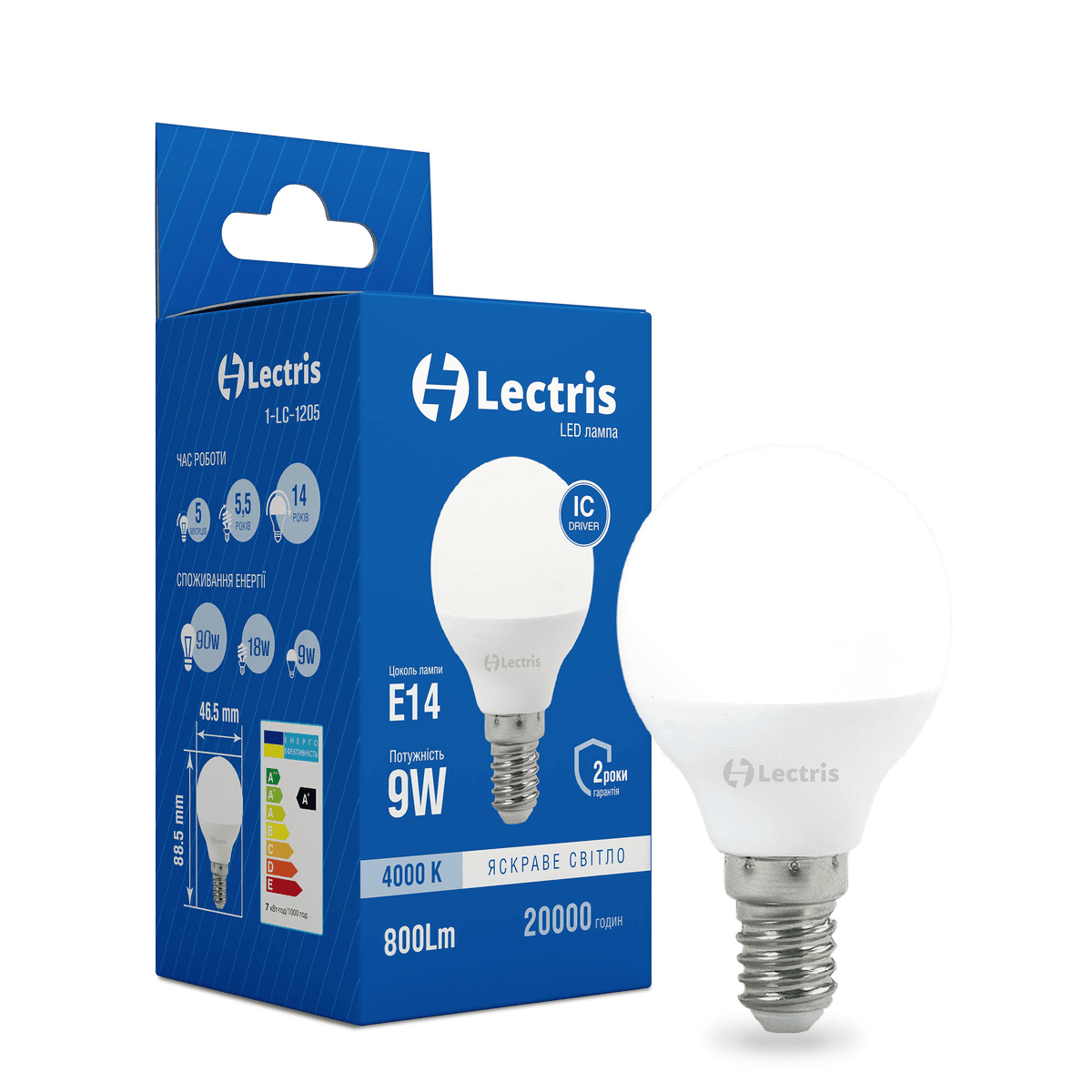 Лампа LED Lectris G45 9W 4000K 220V E14  1-LC-1205 