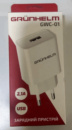 Зарядний пристрій GRUNHELM GWC-01, 5V/2,1А, 1 USB, білий