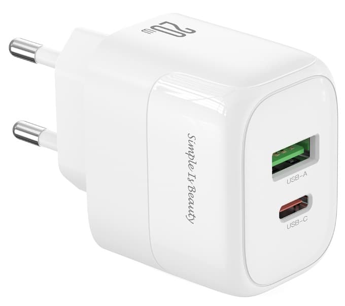Зарядний пристрій XO L137 - 20W PD USB-C & 18W QC USB-A (Білий)