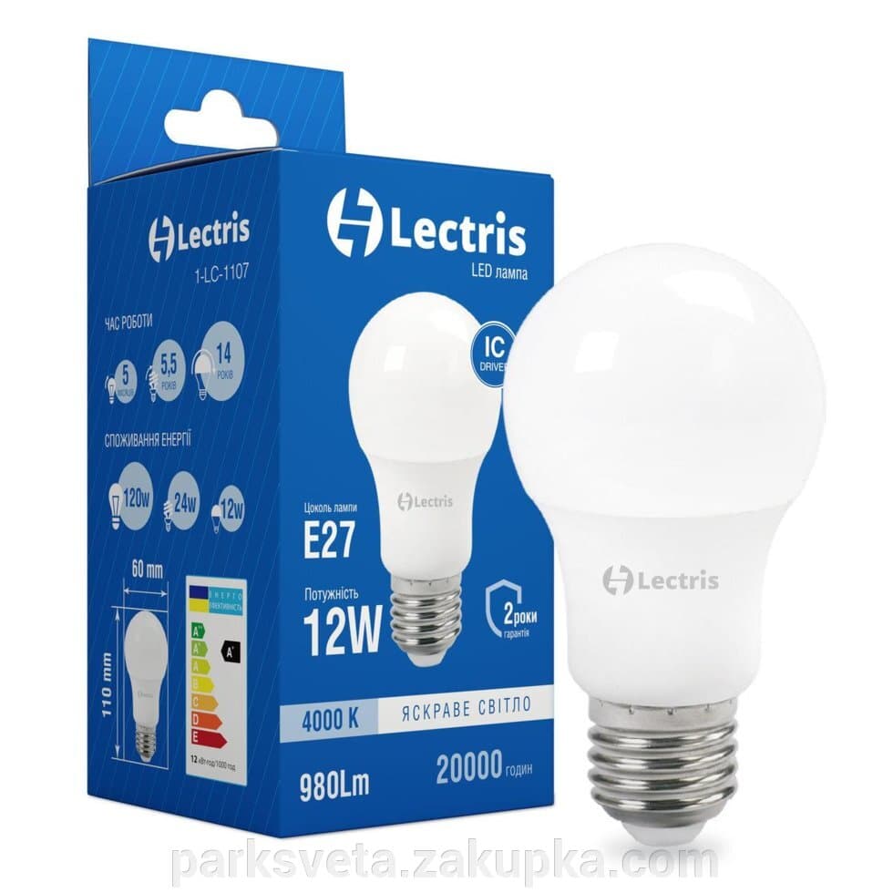 Лампа LED Lectris А60 12W 4000K 220V E27 1-LC-1107