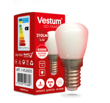 Лампа LED Vestum SMD Е14 2,5W 4500K 220V для холодильника 1-VS-8305