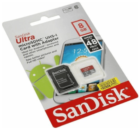 Пам'ять SANDISK microSDHC 8GB Class 10 + SD адаптер