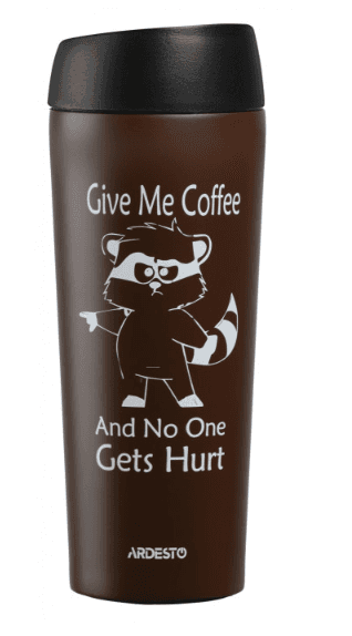 Термокружка Ardesto AR2645DML Coffee time Raccoon 450 мл, коричн., нержавеющая сталь