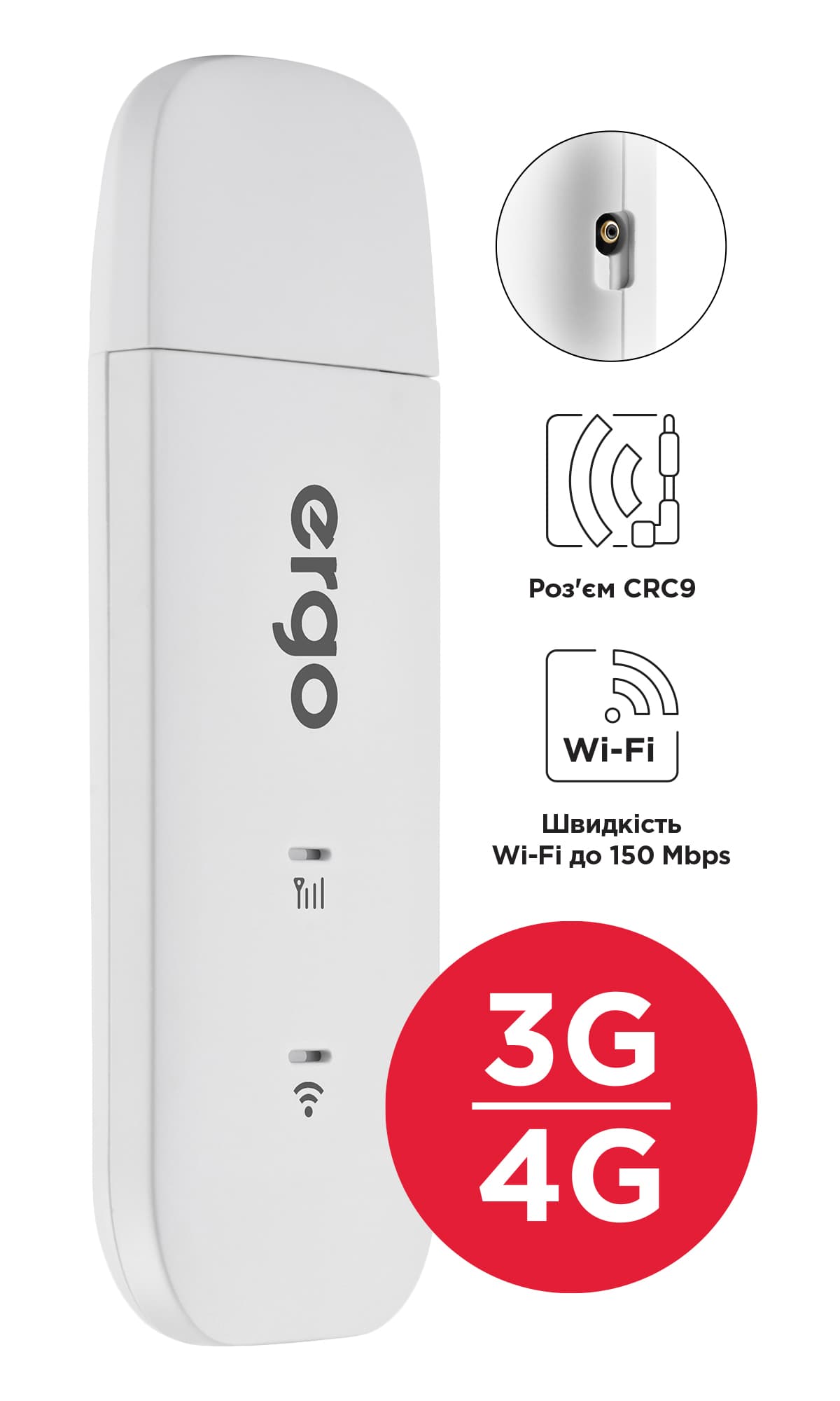 Модем ERGO W023-CRC9 3G/4G USB Wi-Fi роутер з антенним роз’ємом