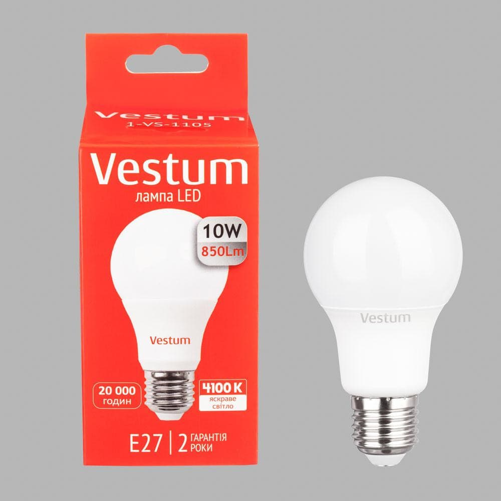 Лампа LED Vestum А60 10W 4100K 220V E27 1-VS-1105 